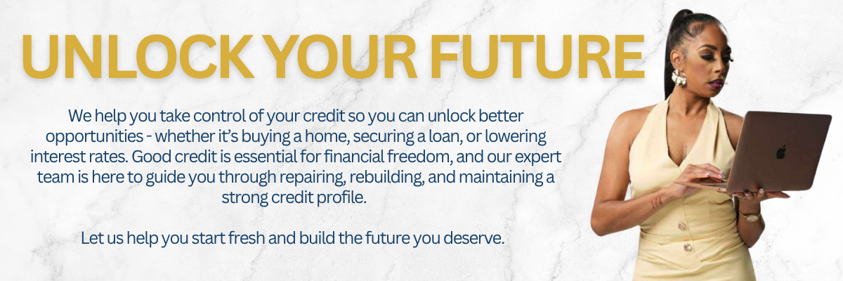 Xavierra Agree using a laptop, promoting credit repair services.